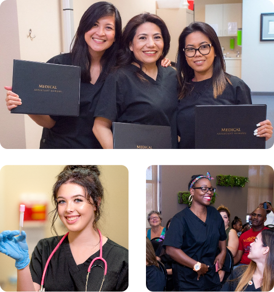 Medical Assistant School graduates posing with certifications