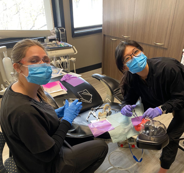 Dental students training at 